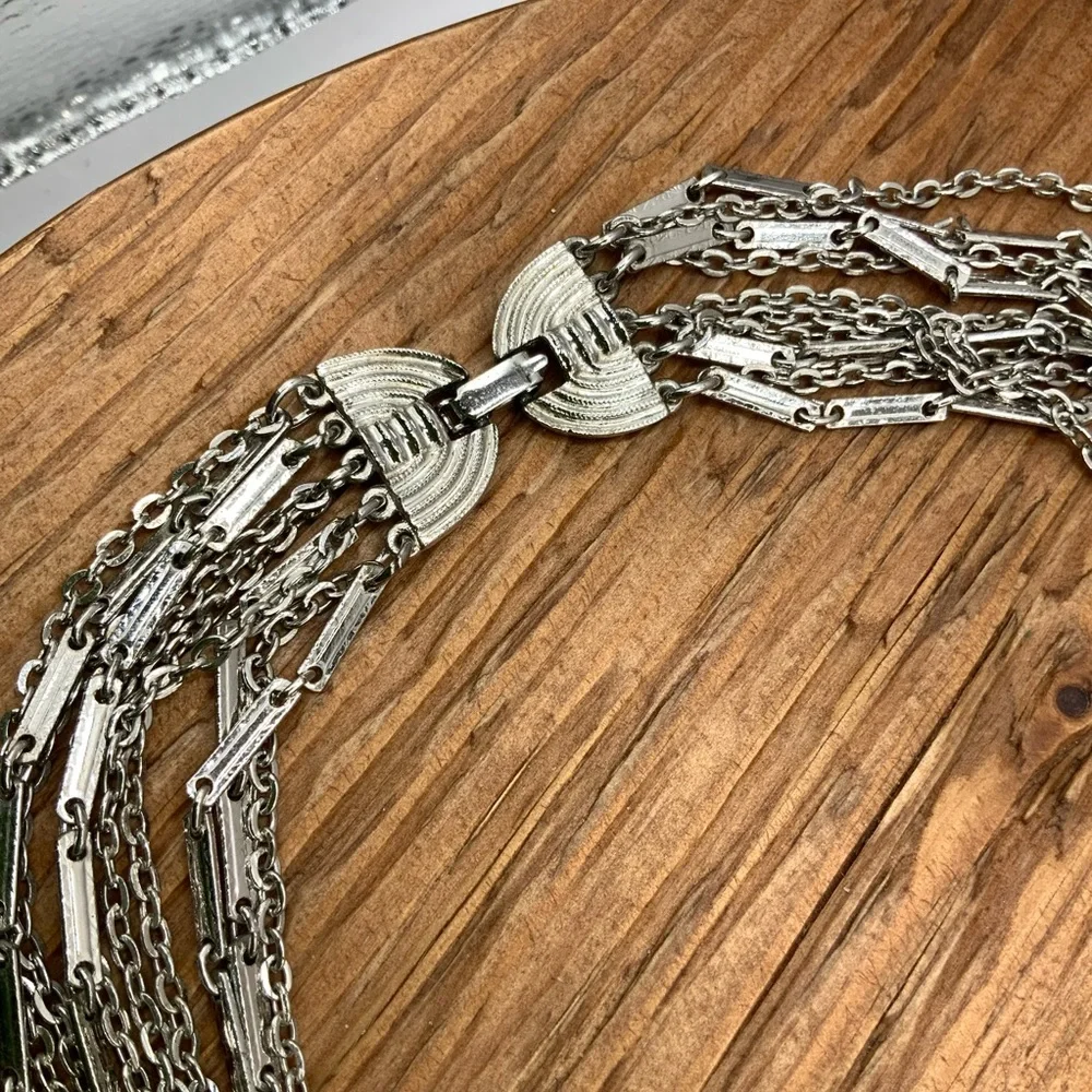 Sarah Coventry Vintage Silver Tone Multi-Strand Layered Cascade Chain Necklace